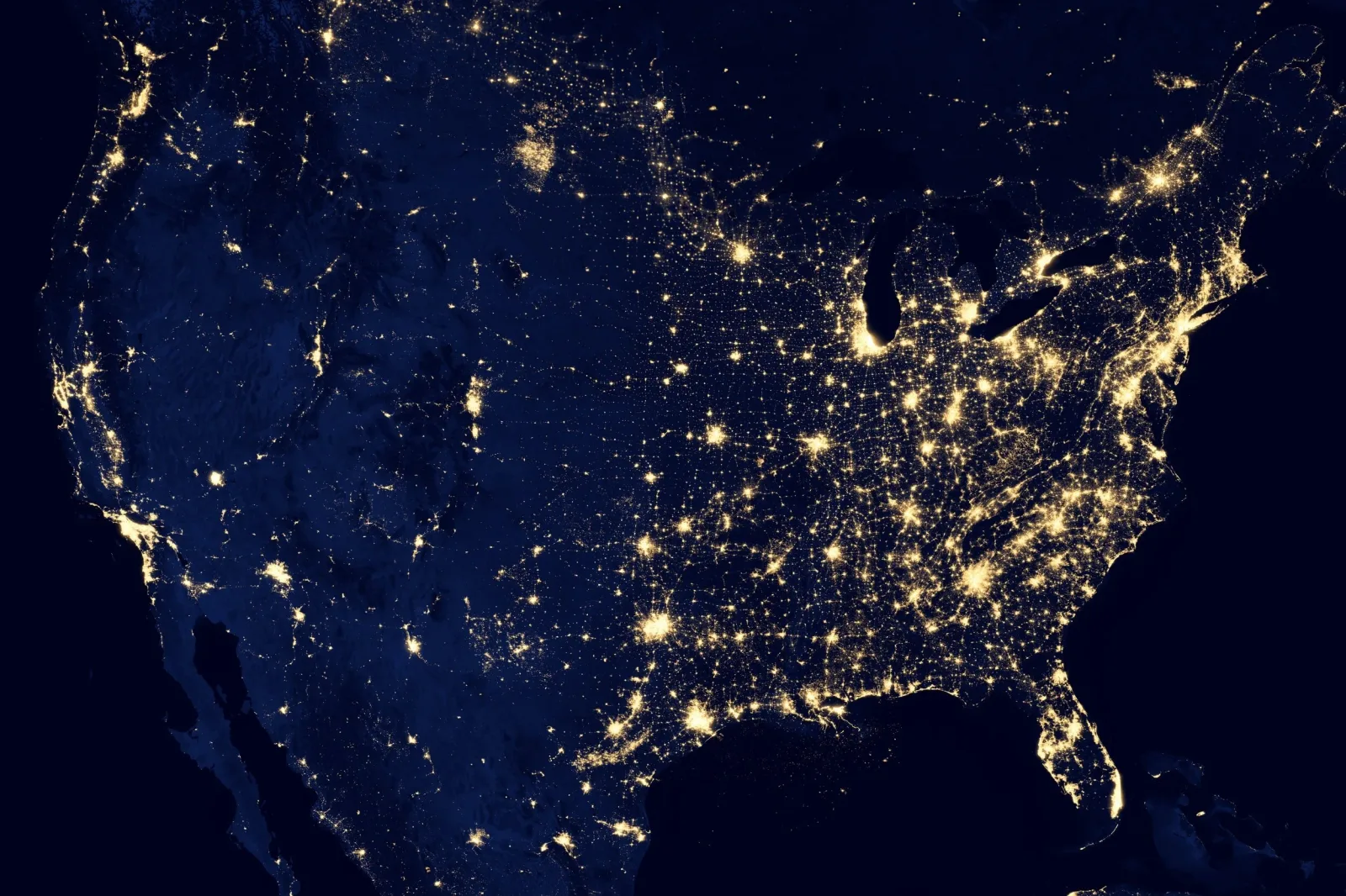 USA:s nattljus sedda från rymden